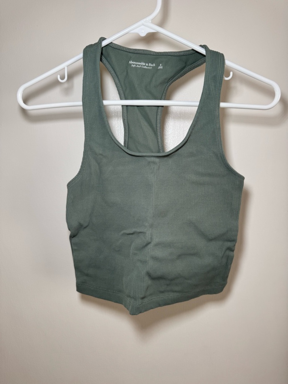 Abercrombie & Fitch Olive Ribbed Racerback Crop Tank